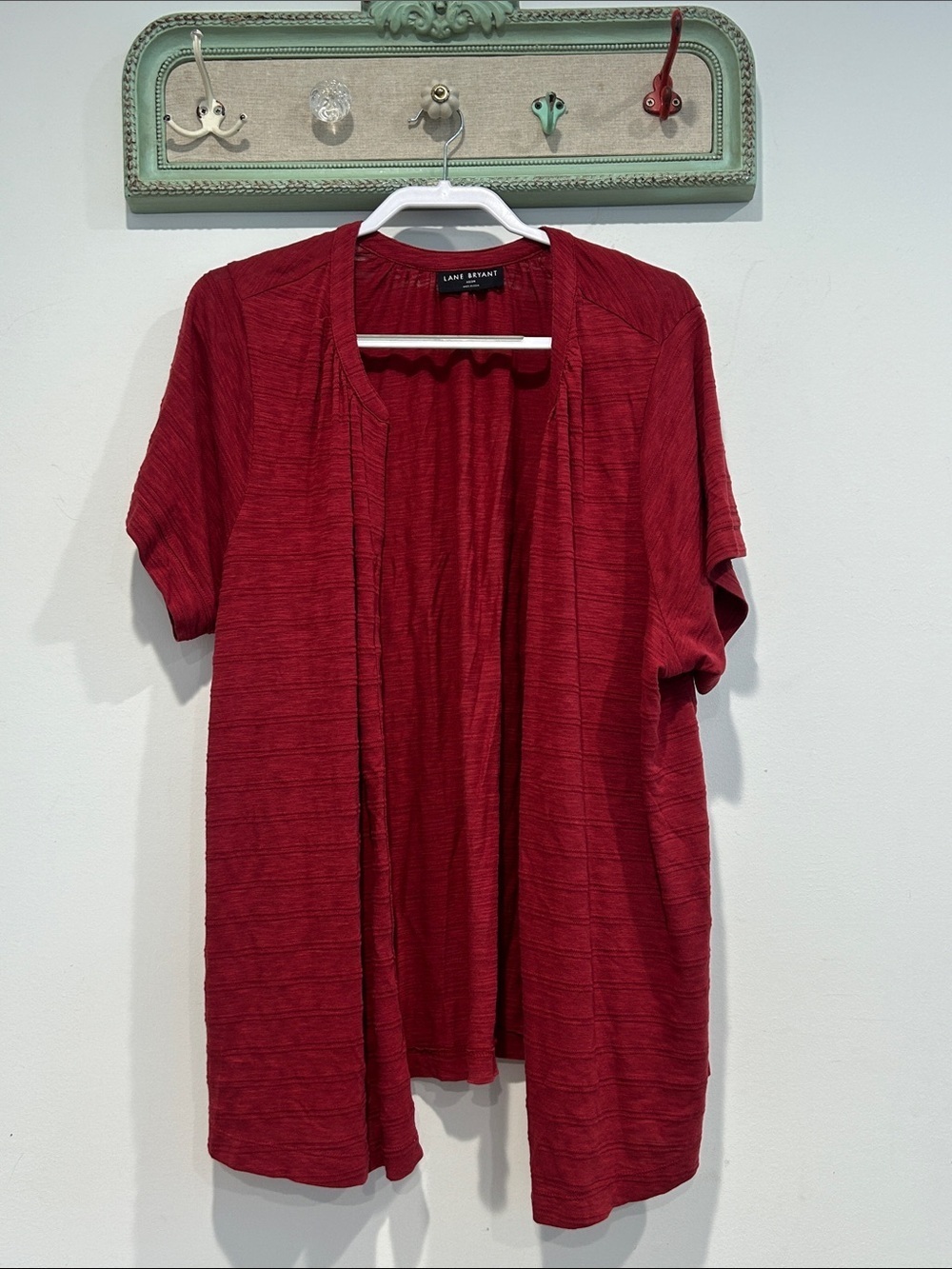 Lane Bryant cranberry button font Short Sleeve Cardigan Deep Red 22/24 plus size